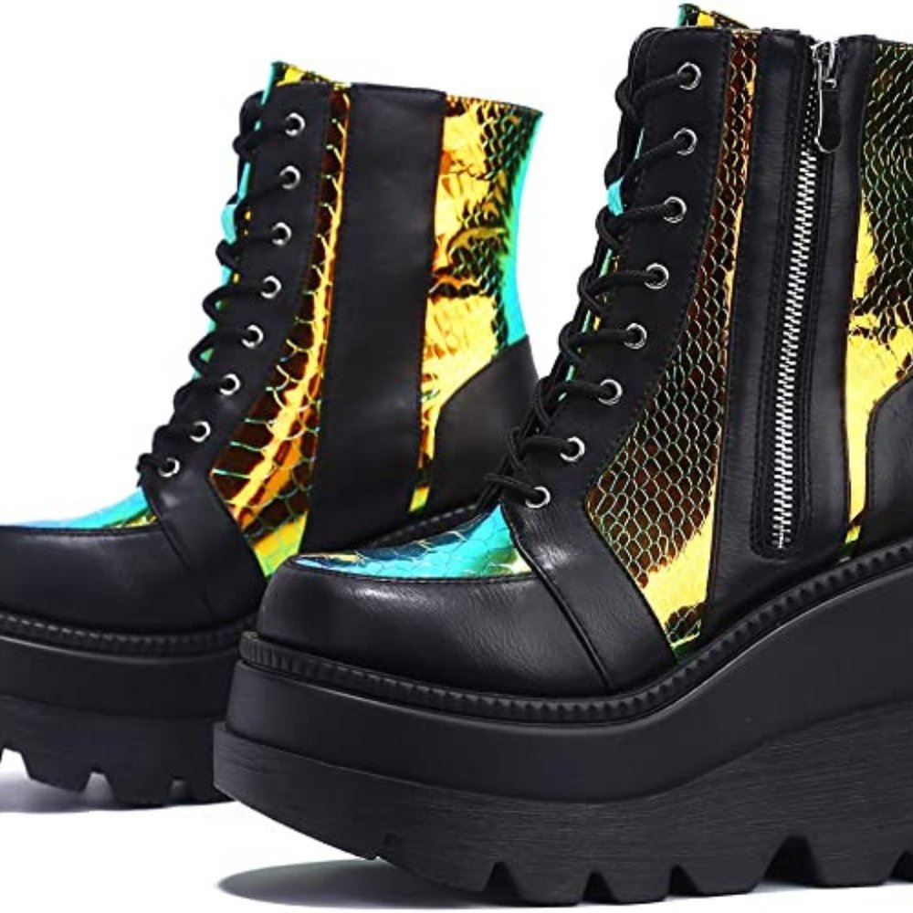 Cape Robbin Robin iridescent holographic platform ankle boots